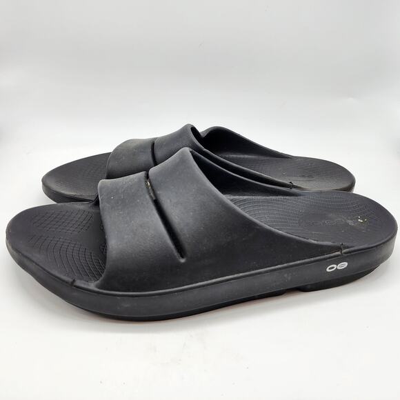 Oofos Ooahh Black Recovery Slide Sandals Men\'s 14-16 Slip On‎ Open Toe Comfort